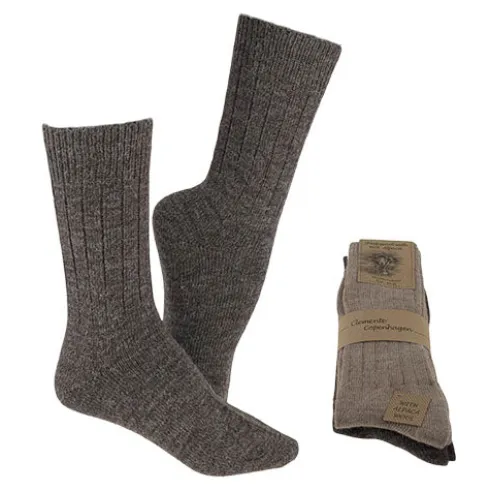 Alpaka Uldstrømper Brun & Beige Tynde 2-pak | Str. 35/38