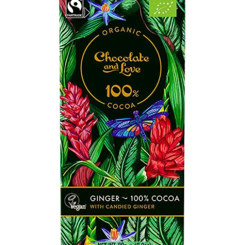 Chokolade 100% kakao med kandiseret ingefær Økologisk
