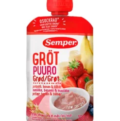 Grød med jordbær, banan og blåbær fra 6 mdr.