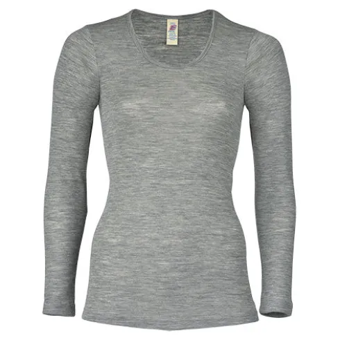 Langærmet Bluse, Uld/silke, Light Grey | Str. 38/40