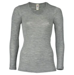 Langærmet Bluse, Uld/silke, Light Grey | Str. 46/48