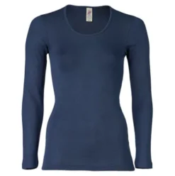 Langærmet Bluse, Uld/silke, Navy | Str. 42/44