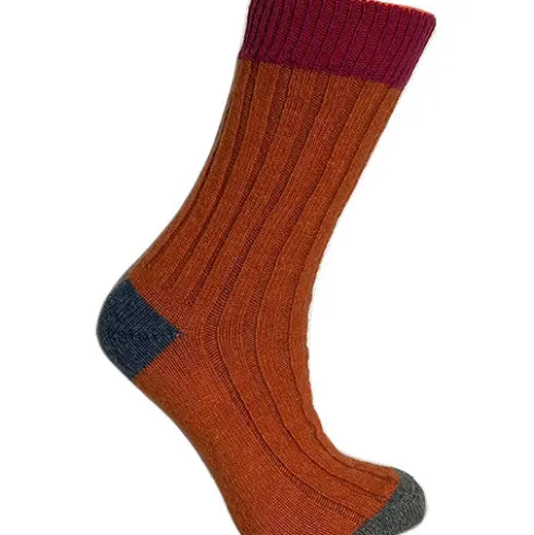 Merinould Strømper Cerise/orange | Str. 35/38