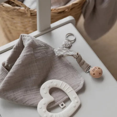 Pacifier Clip Braided Sand/Ivory