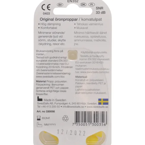 SwedSafe Original Ørepropper 5 par | Str. S