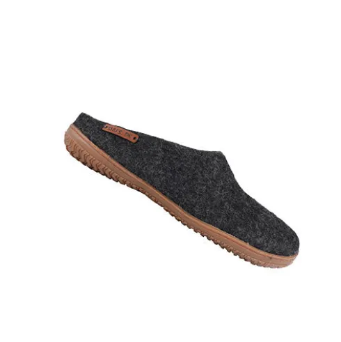 Uldtøffel m. Gummi Sål Dark Grey | 36