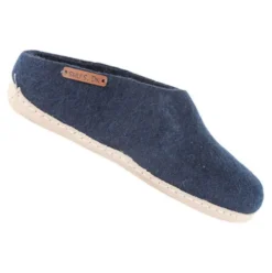 Uldtøffel m. Læder Sål Blue | 36