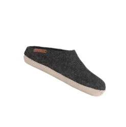 Uldtøffel m. Læder Sål Dark Grey | 36
