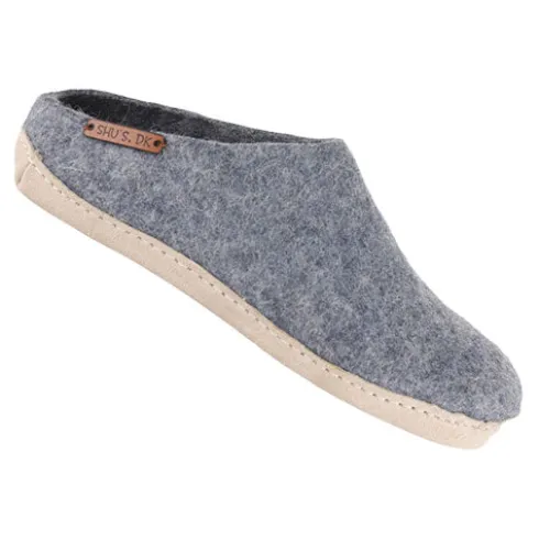 Uldtøffel m. Læder Sål Denim | 36