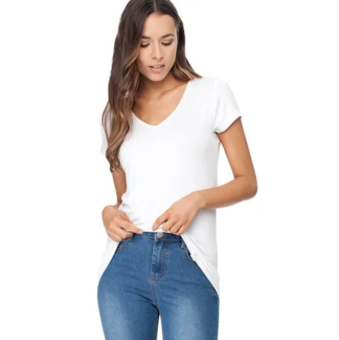 Women´s V-neck T-shirt Hvid | Str. L